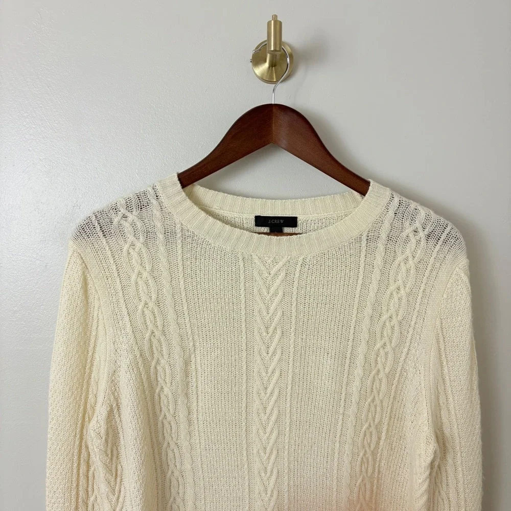 J. Crew Wool Sweater Fisherman Ivory Cable Knit Womens Size S Classic‎ Minimal